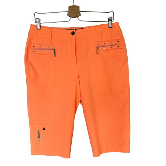 Jamie Sadock Women's Size 8 Passion Orange Golf Knee Shorts Zip Pockets Bermuda - Picture 1 of 12